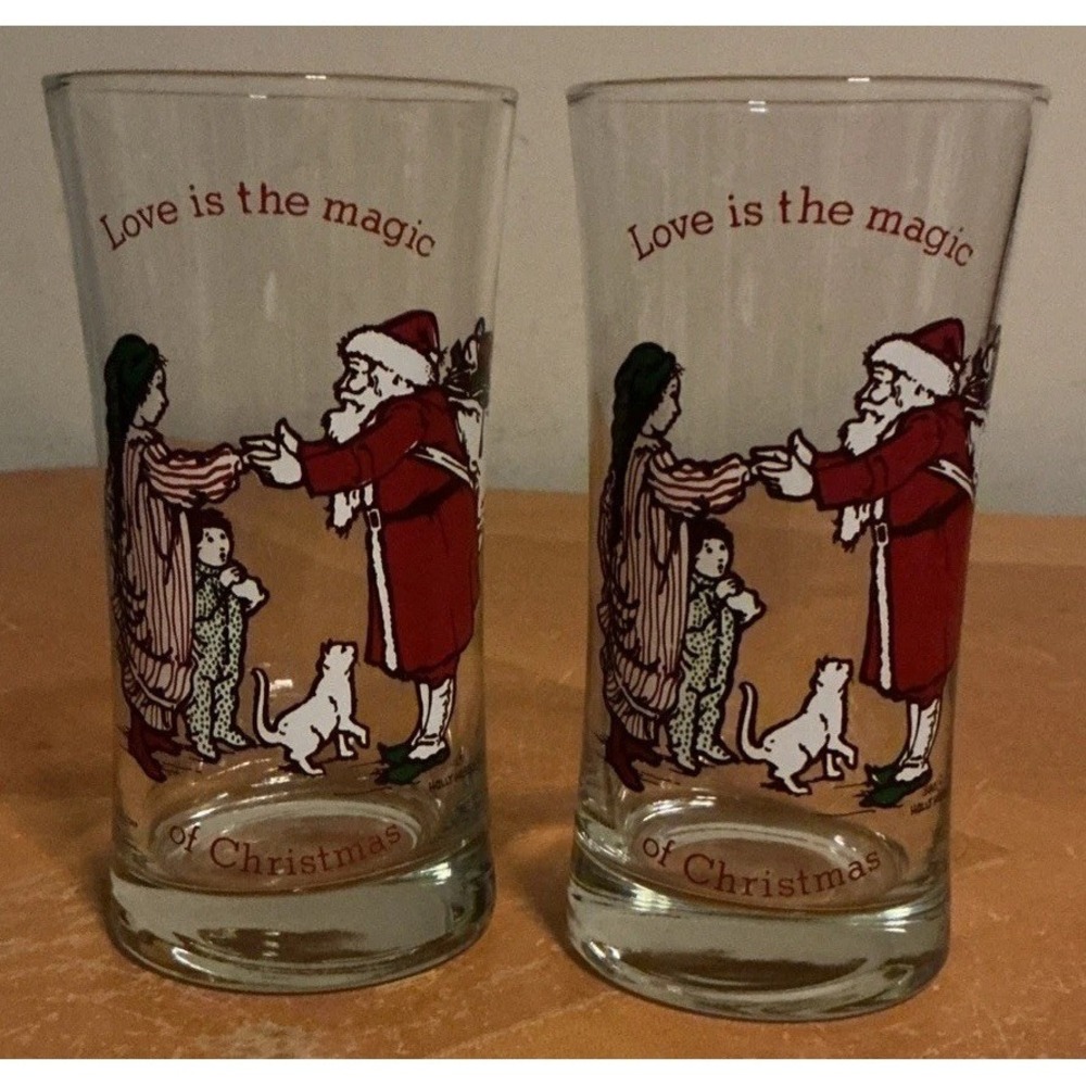 Holly Hobbie Glasses Love is the Magic of Christmas Tumblers Vintage Set of 2